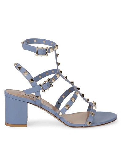 Shop Valentino Rockstud Leather Cage Ankle Strap Sandals In Niagara