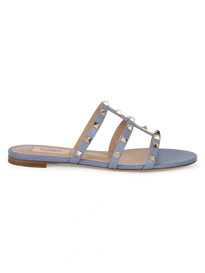 Shop Valentino Rockstud Leather Slide Sandals In Niagara