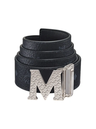 Shop Mcm Men's Claus Reversible Logo Engraved Belt In Black