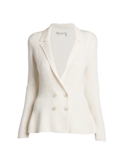 Shop Agnona Double-breasted Peplum Wool Knit Jacket In Ivory