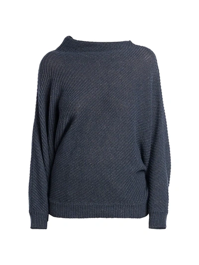 Shop Agnona Twisted Mockneck Cashmere & Linen Knit Sweater In Dark Indigo