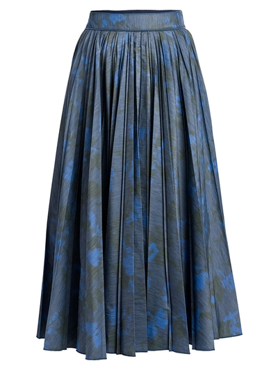 Shop Agnona Plissé Printed A-line Skirt In Dark Indigo