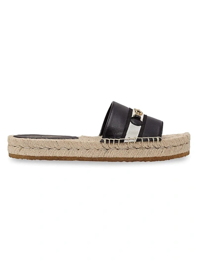 Shop Ferragamo Kaden Leather Espadrille Flatform Slides In Nero