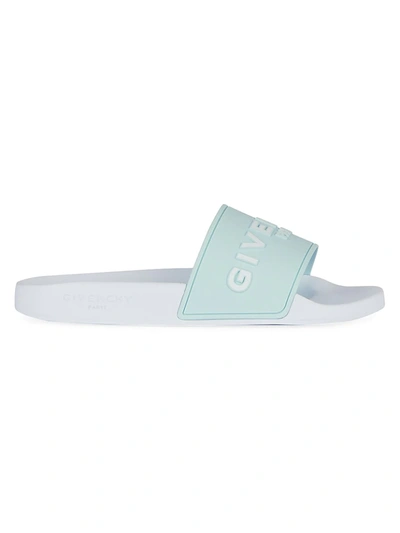 Shop Givenchy Logo Pool Slides In White Aqua
