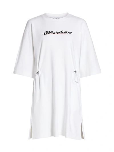 Shop Off-white Women's New Script Logo Coulisse T-shirt Dress In White Black