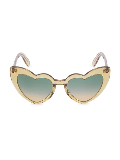 Shop Saint Laurent Women's New Wave Loulou 54mm Heart Sunglasses In Yellow