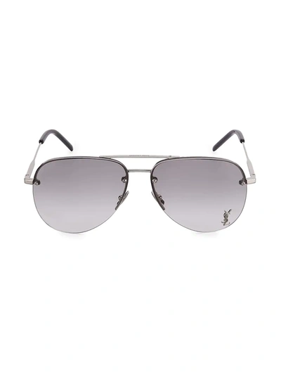 Shop Saint Laurent Women's Monogram 59mm Aviator Sunglasses In Silver