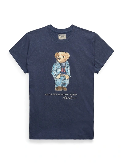 Shop Polo Ralph Lauren Denim Polo Bear Graphic T-shirt In Classic Royal