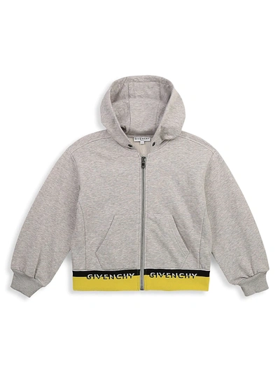 Shop Givenchy Little Girl's & Girl's Two-tone Hem Zip-up Hoodie In Grey
