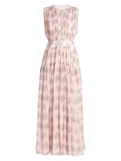 Shop Chloé Floral Silk Georgette Maxi Dress In Wild Pink