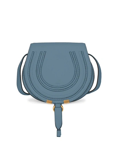 Shop Chloé Small Marcie Leather Saddle Bag In Mirage Blue