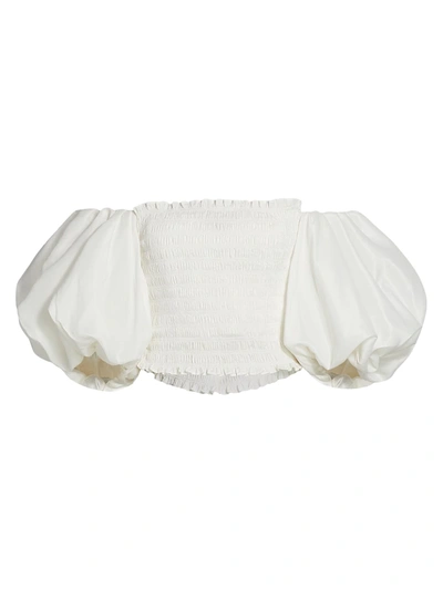 Shop Aje Cascade Puff-sleeve Crop Top In Ivory