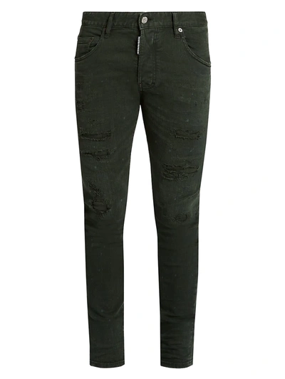 Shop Dsquared2 Super Skinny Distressed Jeans In Dark Green