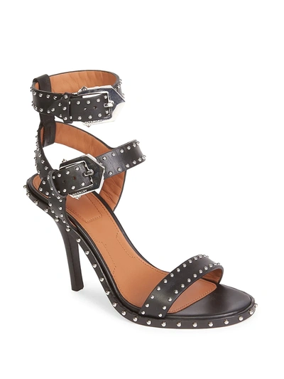 Shop Givenchy Women's Elegant Studded Leather Ankle-strap Sandals In Black