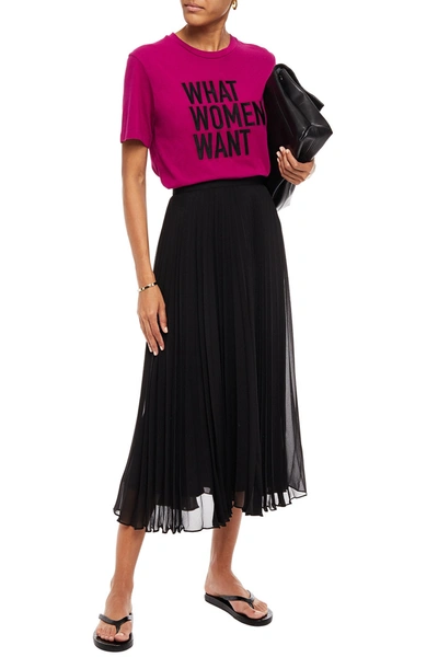 Shop Maje Terminus Embroidered Cotton-jersey T-shirt In Magenta