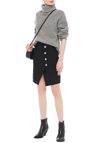 Shop Maje Jipy Button-embellished Twill Mini Skirt In Black