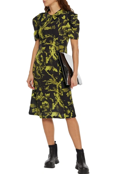Shop Mcq By Alexander Mcqueen Pleated Printed Crepe De Chine Dress In Black