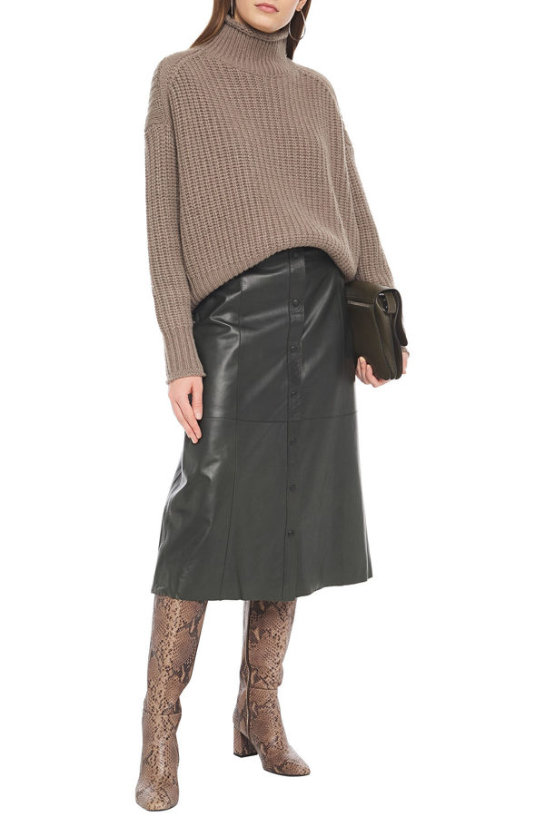 Muubaa Popper Textured-leather Midi Skirt In Dark Green | ModeSens
