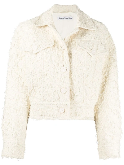 Shop Acne Studios Cropped Tweed Jacket In Neutrals