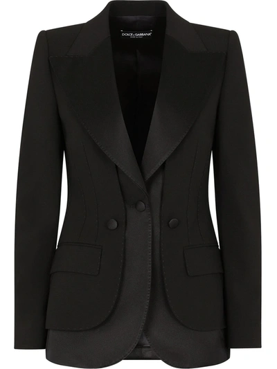 Shop Dolce & Gabbana Satin-trim Blazer In Black