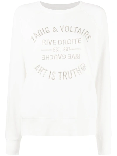 Shop Zadig & Voltaire Upper Blason Embroidered Logo Cotton Sweatshirt In White
