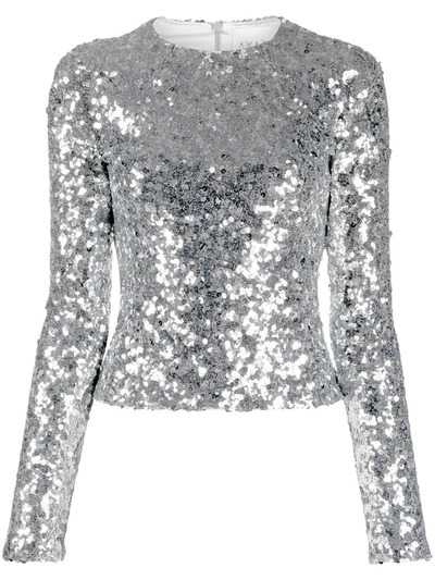 Shop A.w.a.k.e. Sequin-embellished Long-sleeved Blouse In Silver