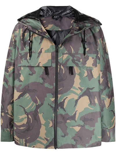 Shop A.p.c. Hooded Camouflage-print Jacket In Green