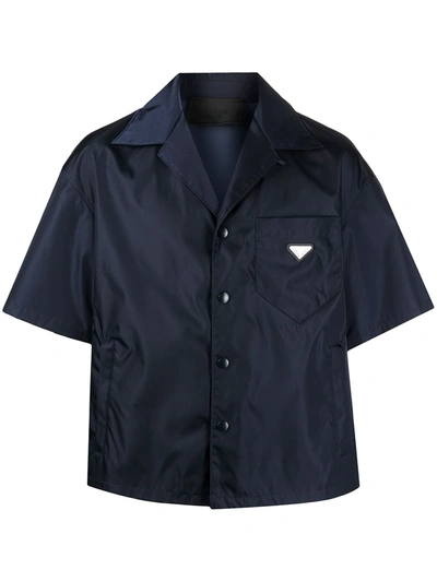 Shop Prada Triangle Motif Nylon Shirt In Blue