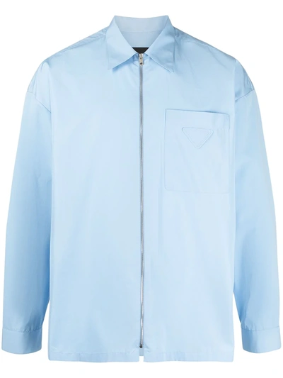 Shop Prada Classic Collar Zipped Shirt In Blau