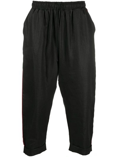 Shop Alchemy Cropped Contrast-trim Cotton Trousers In Black