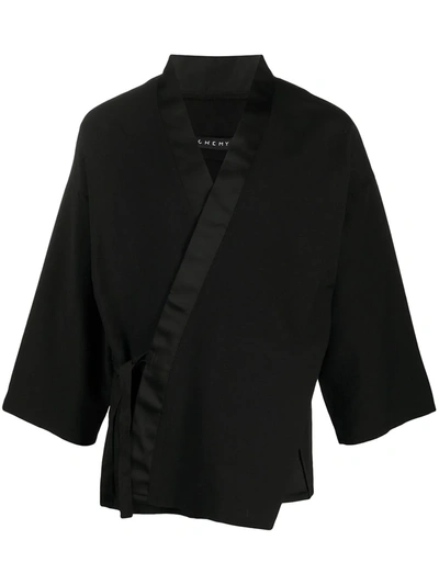 Shop Alchemy Wrap-around Cotton-blend Kimono In Black