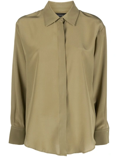 Shop Federica Tosi Silk Long-sleeve Shirt In Green