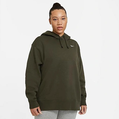 Shop Nike Women's Sportswear Fleece Pullover Hoodie (plus Size) In Cargo Khaki/white