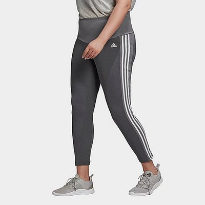 Shop Adidas Originals Adidas Women's Designed 2 Move 3-stripes High-rise Cropped Training Tights (plus Size) In Dark Grey Heather/white