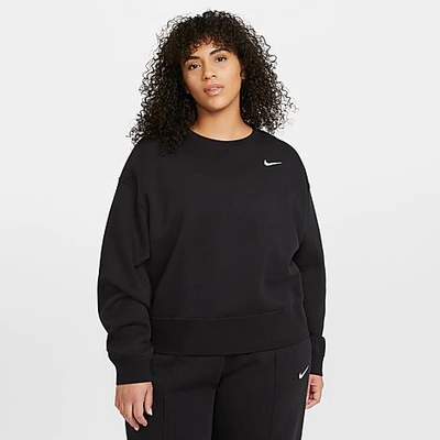 Shop Nike Women's Sportswear Essential Fleece Crewneck Sweatshirt (plus Size) In Black/white