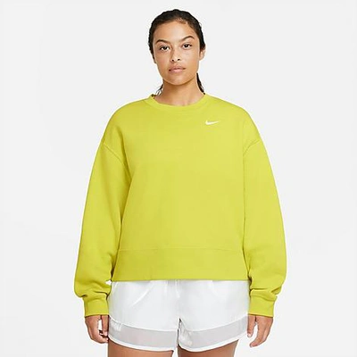 Shop Nike Women's Sportswear Essential Fleece Crewneck Sweatshirt (plus Size) In High Voltage/white