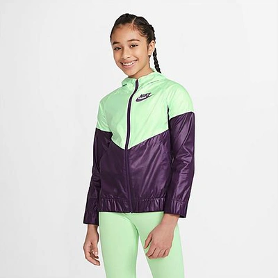 Shop Nike Girls' Sportswear Windrunner Jacket In Vapor Green/grand Purple/grand Purple