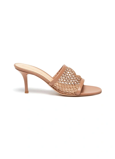 Shop Gianvito Rossi Fishnet Mesh Leather Mules In Neutral