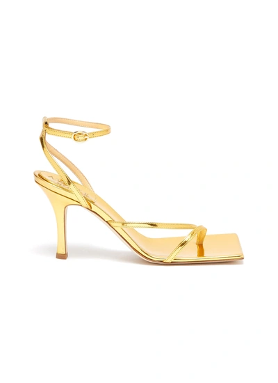 Shop A.w.a.k.e. Delta' Asymmetric Strap Square Toe Heeled Sandals In Metallic