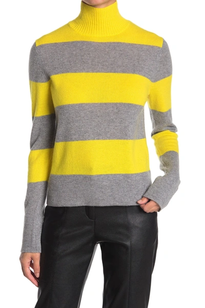 Shop 525 America Cashmere Mock Neck Rugby Stripe Print Sweater In Neo Ylw Mt