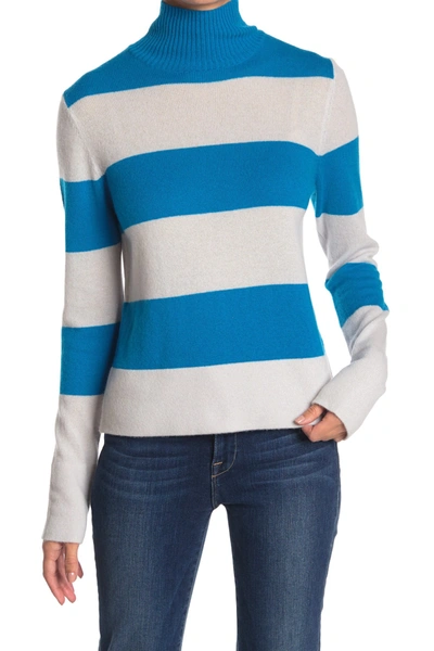 Shop 525 America Cashmere Mock Neck Rugby Stripe Print Sweater In Elctrc Tl