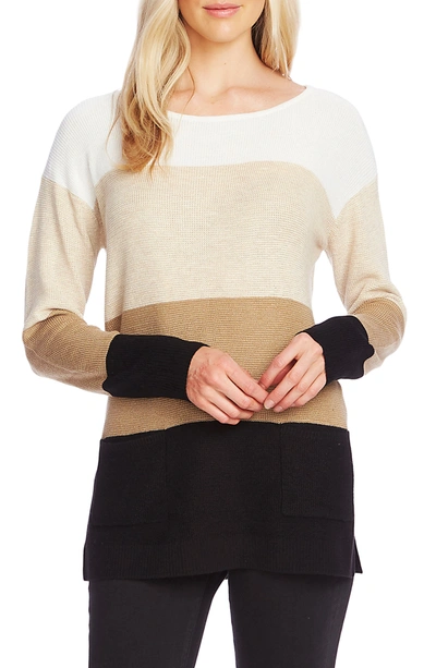 Shop Vince Camuto Colorblock Pocket Sweater In Oatmeal