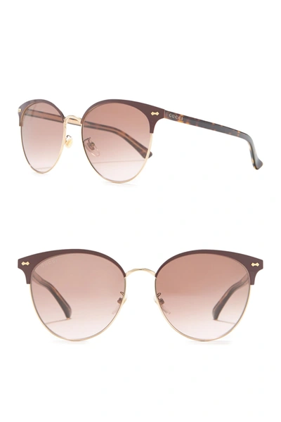 Shop Gucci 57mm Round Sunglasses In Shiny Burg Endura Gold