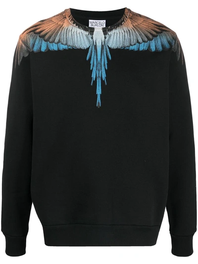 Shop Marcelo Burlon County Of Milan Wings Print Crew Neck Sweatshirt In Black