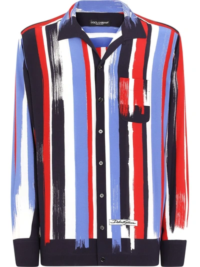 Shop Dolce & Gabbana Stripe-print Silk Shirt In Blue