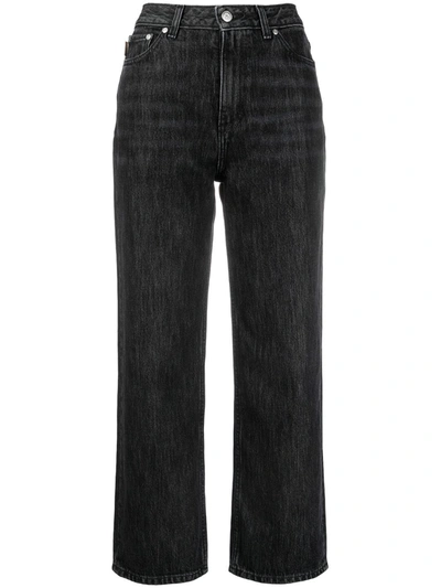 Shop Ganni High-waisted Cropped Jeans In Black