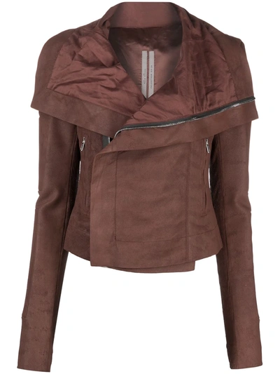 Shop Rick Owens Oversized-collar Leather Jacket In Brown