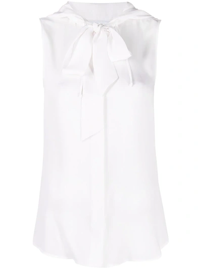 Shop Moschino Hooded Pussy-bow Silk Blouse In White
