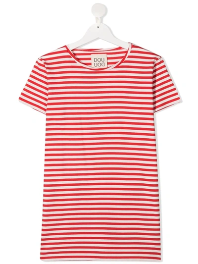Douuod Teen Striped Cotton T-shirt In Red