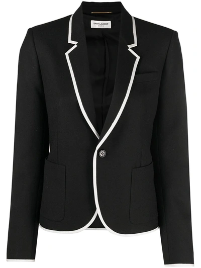 Shop Saint Laurent Contrast-trim Single-breasted Blazer In Black